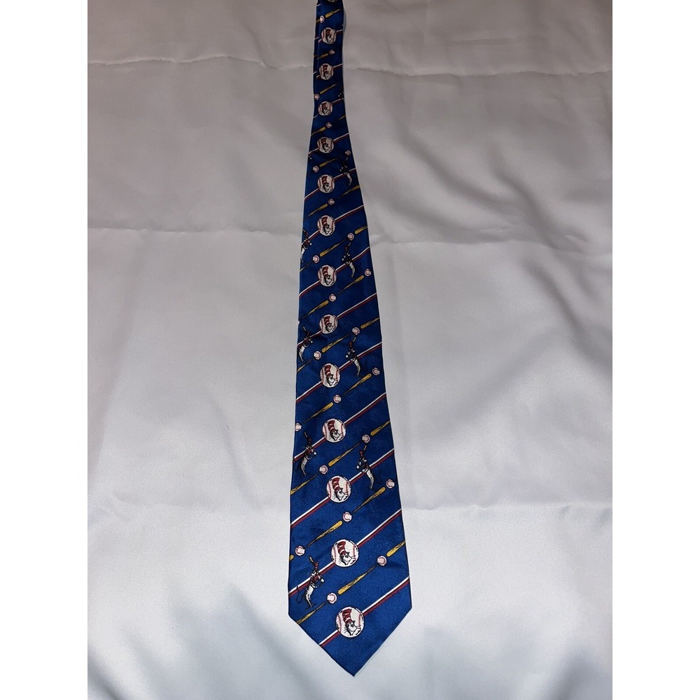 Dr Suess Cat In The Hat With Baseball Theme Silk Tie Mens , Coach , Office , Fun
